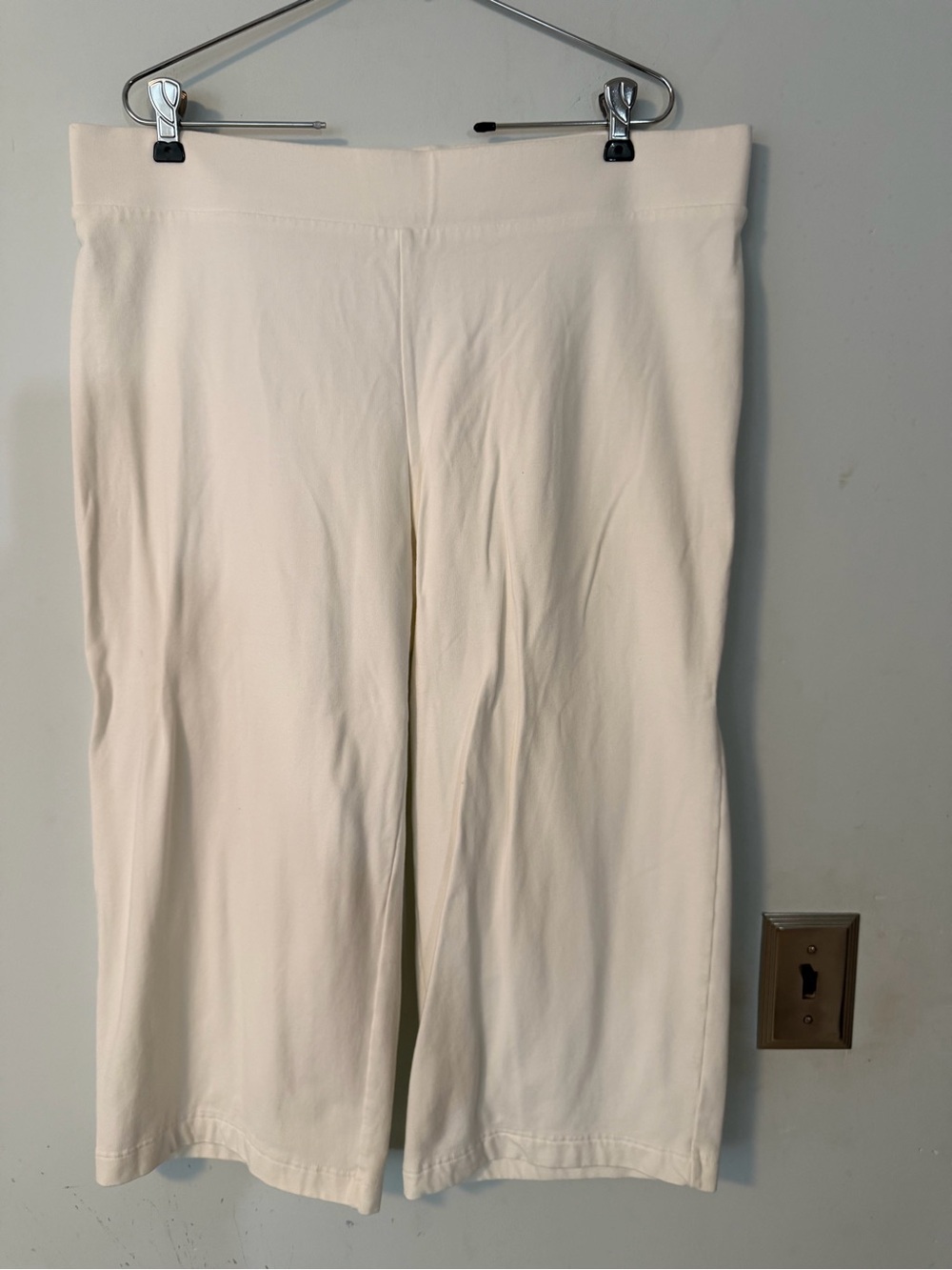 Pure Jill Full Leg Cropped Pants White Pull On Stretch Knit Size Large